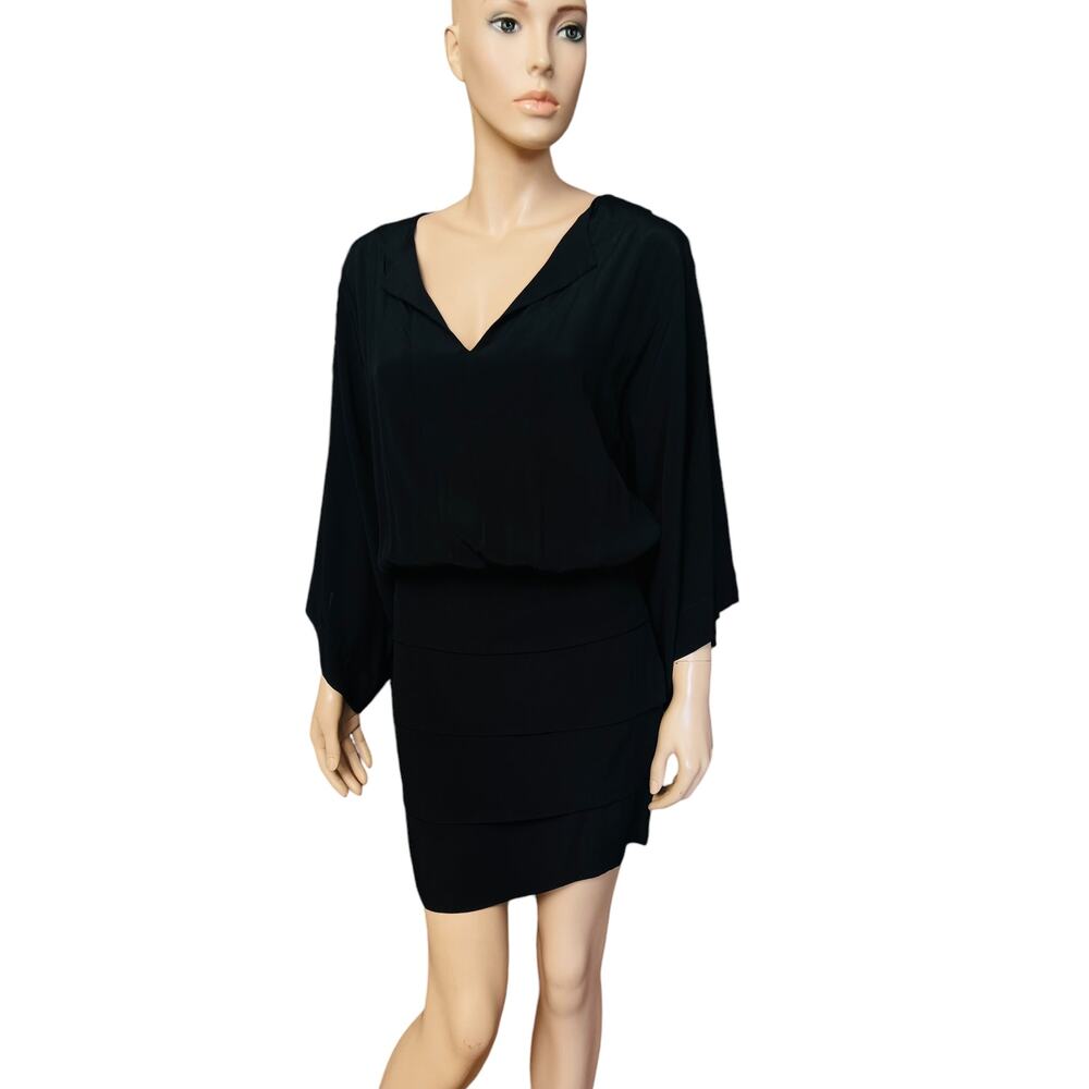 Farm Rio Black Mini Dress Wide Kimono Sleeves Size Small 100% Viscose V-Neck - Picture 3 of 13